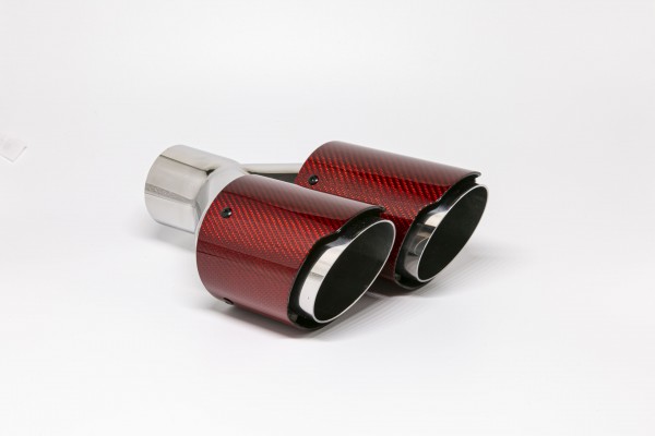 Endrohr Carbon 2x90mm rund scharf abgeschrägt versetzt links rot glänzend (Aufpreis)