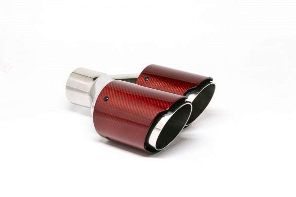 Endrohr Carbon 2x90mm rund scharf abgeschrägt versetzt rechts rot glänzend (Aufpreis)